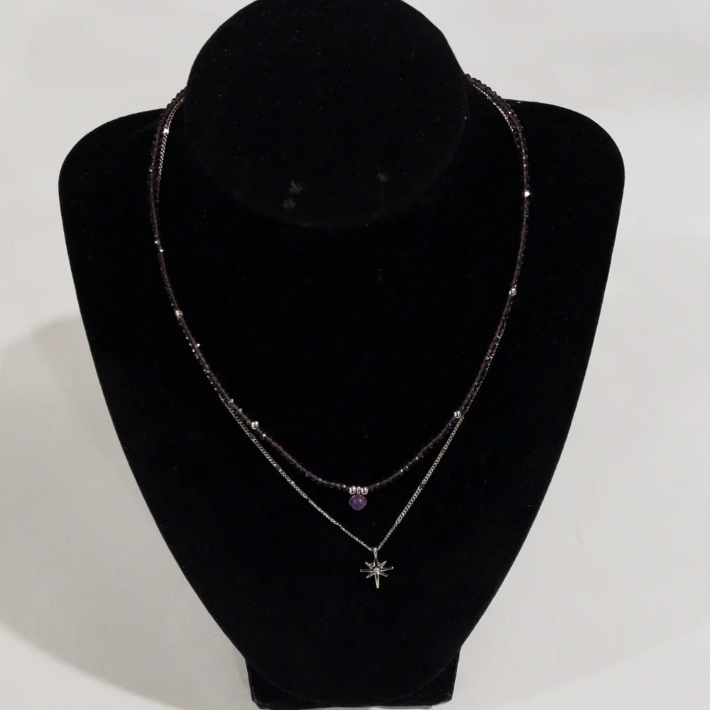 Silver tone Star Pendant & Purple Beaded Necklace Set - Stylish Women's Jewelry